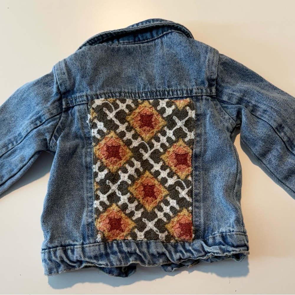 Little Lass Blue Denim Jacket with Patterned Back